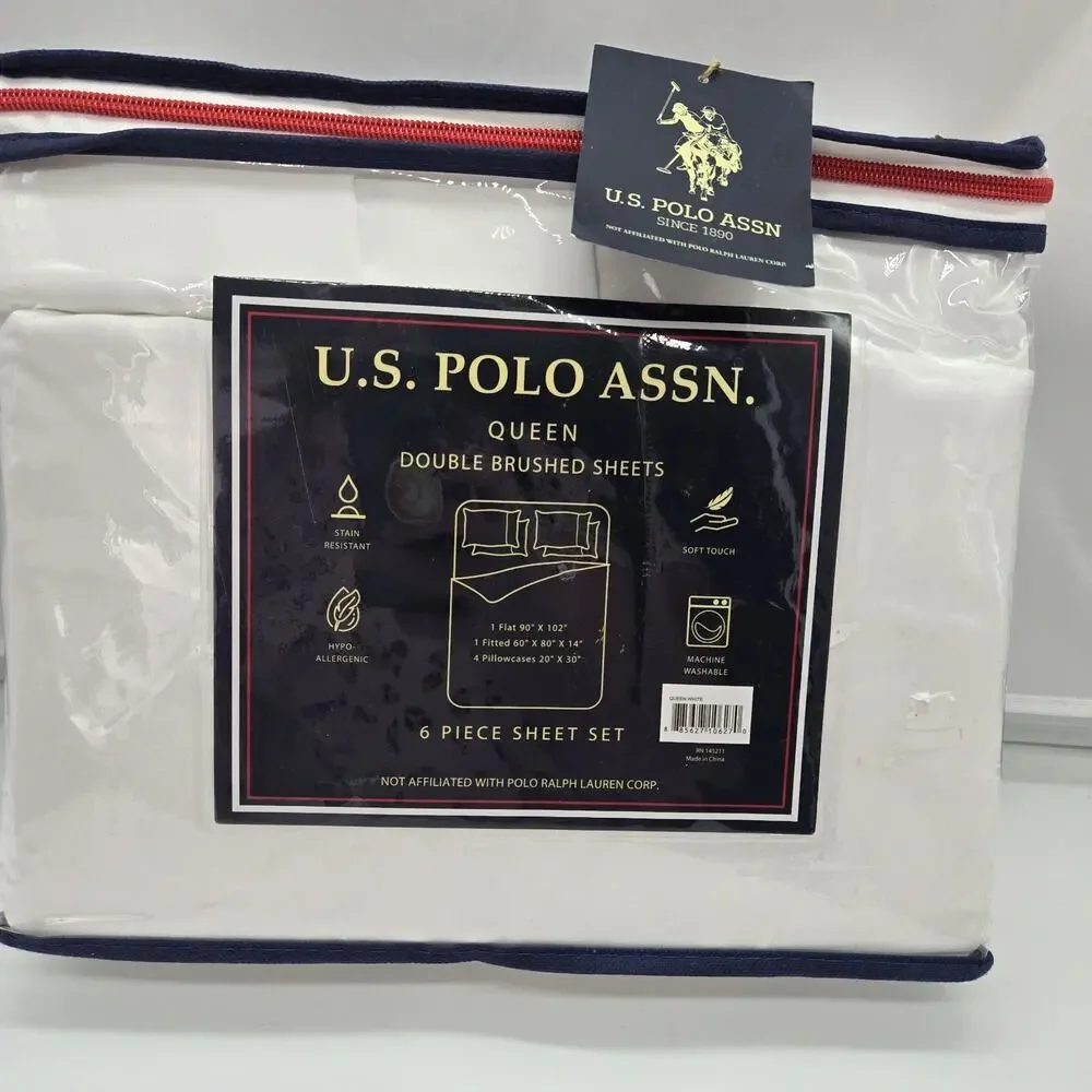 U.S. Polo Home NEW Queen Sheet 6 Pc Set Double Brushed SOFT Stain Resistant LUX